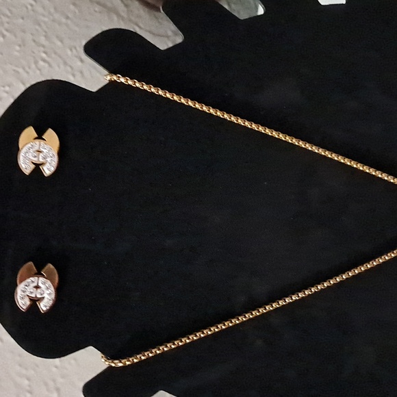 Gold and Silver Crescent Earrings and Necklace Set - Picture 4 of 4